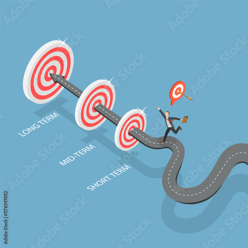 3D Isometric Flat Vector Illustration of Goals Archievement, Steps To Success