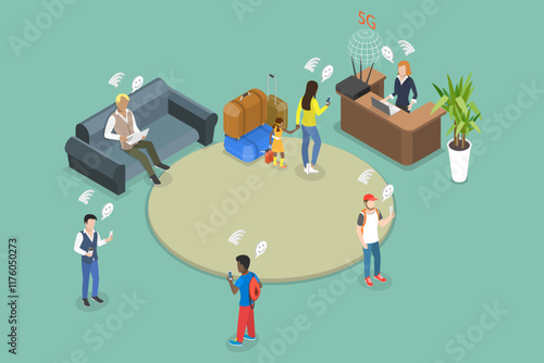 3D Isometric Flat Vector Illustration of Inside Hostel, Cheap Hotel