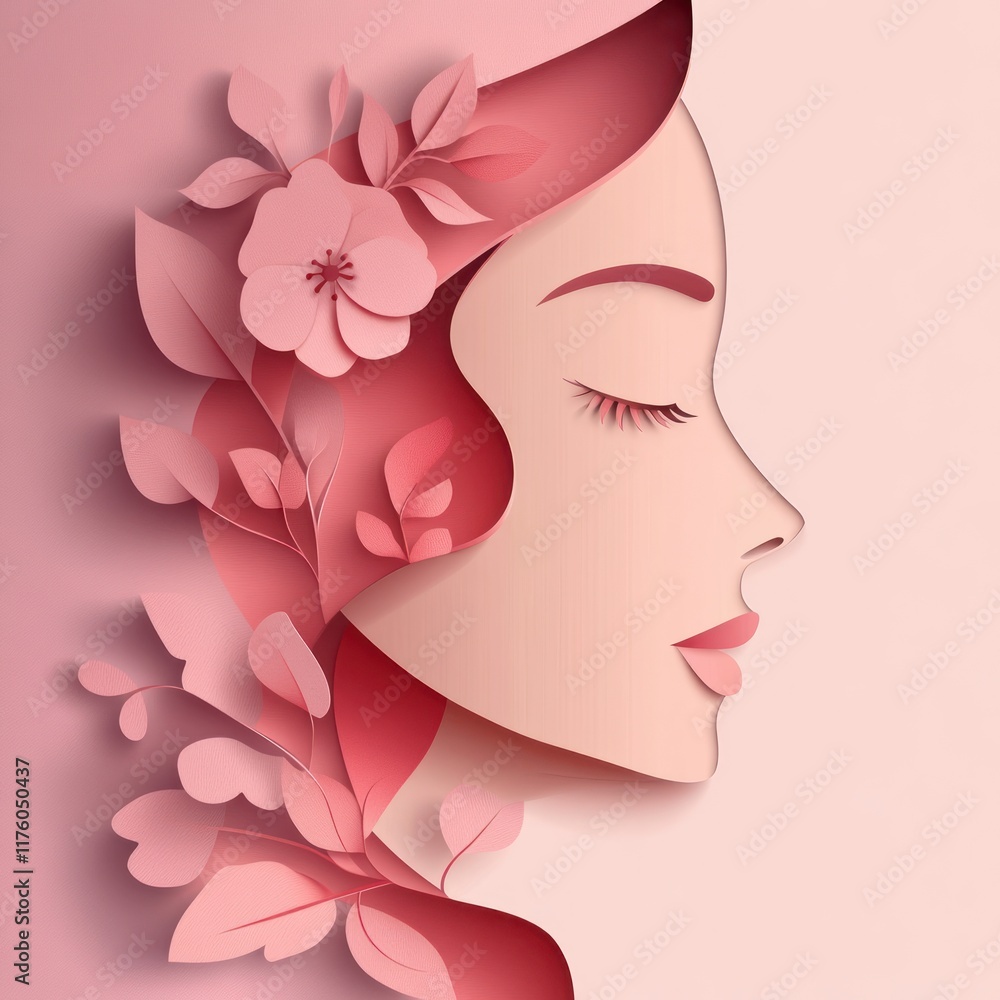 Paper art woman profile with flowers. Paper art woman profile with flowers.
