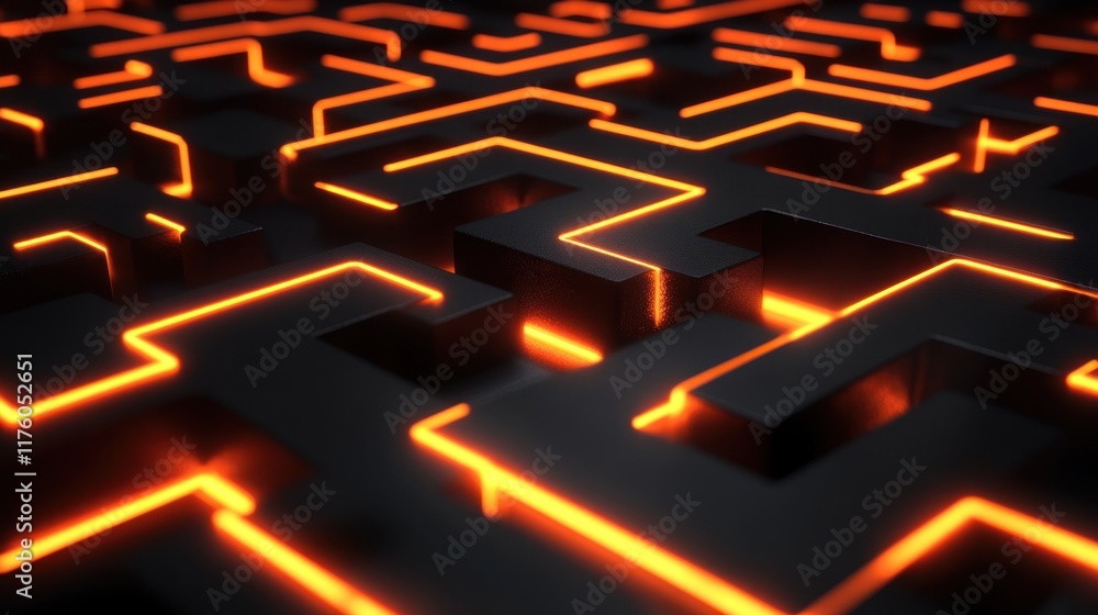 Abstract maze pattern with glowing orange lines on a dark background, creating a mesmerizing visual effect and intricate design for various creative projects. Abstract maze pattern with glowing orange lines on a dark background, creating a mesmerizing visual effect and intricate design for various creative projects.
