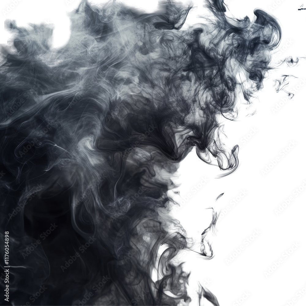 Fototapeta premium Dark smoke texture on a transparent background creating an abstract design with a fluid and ethereal appearance, evoking a sense of mystery and depth, dark smoke texture on transparent background