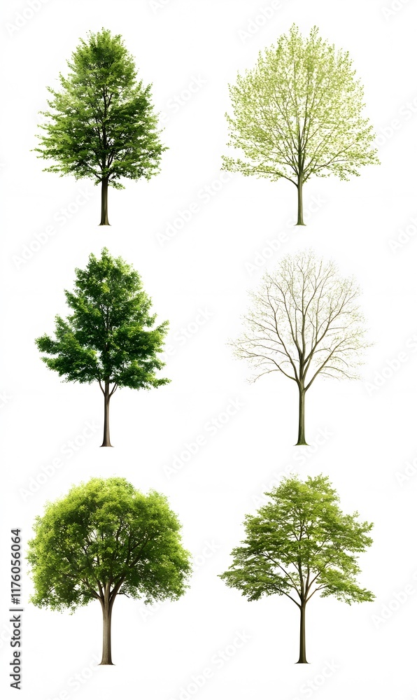 set 6 tree isolated on a white background,Image clean simple background,generation AI set 6 tree isolated on a white background,Image clean simple background,generation AI