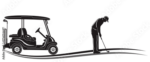 illustration of golf athlete and his car silhouette vector