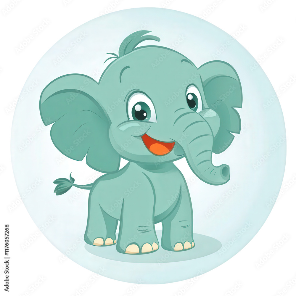 Obraz premium cartoon cute baby elephant in a circle, avatar icon illustration, isolated, transparent, png, background