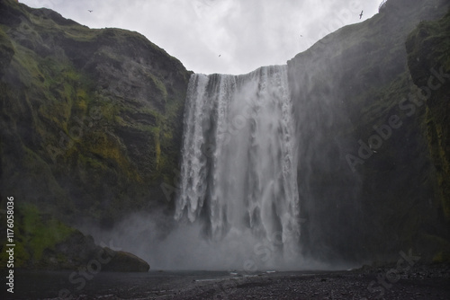 Skogafoss waterfall summer 2024 located at Skógar on the Ring Road south coast of Iceland, Scandinavia, Europe. photo