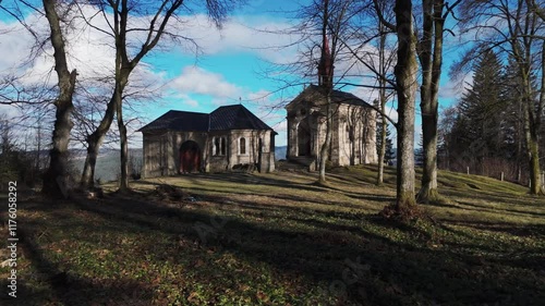 Aerial video over Maria rast am Stein Vyssi Brod Czech Republic photo