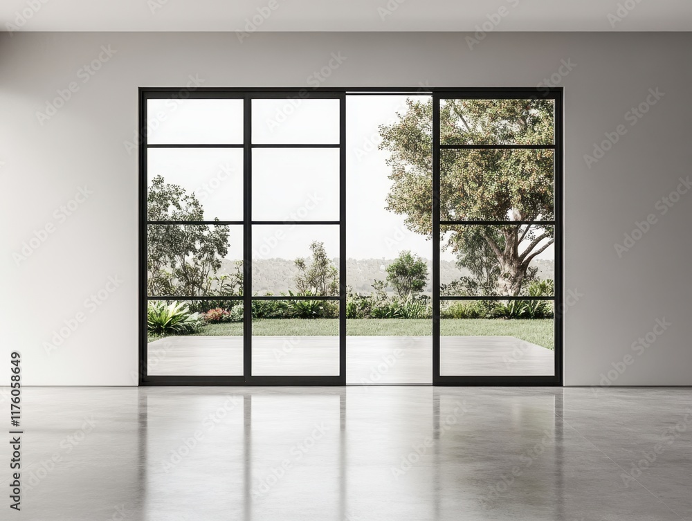 Obraz premium A large window with a door in the middle