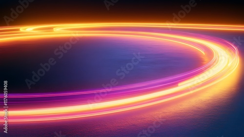 Abstract glowing curves of vibrant orange and purple light