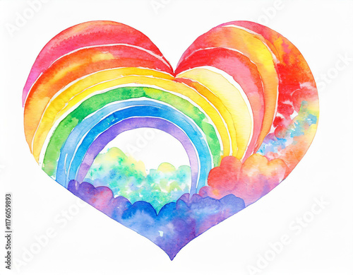 Regenbogenherz – Aquarellillustration als LGBTQ-Symbol für Liebe und Vielfalt photo