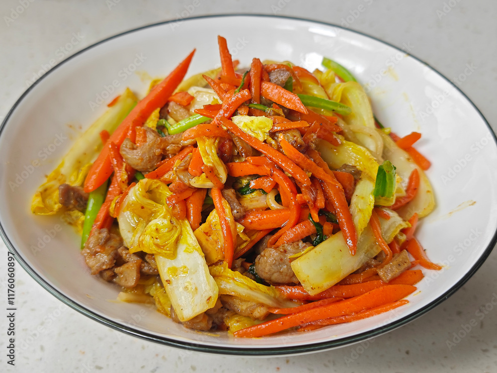 fresh orange carrot scrambled with with vegetables in the bowl for eating fresh orange carrot scrambled with with vegetables in the bowl for eating