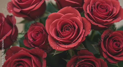 Wallpaper Mural Close-up of a Bouquet of Dew-Kissed Red Roses Torontodigital.ca