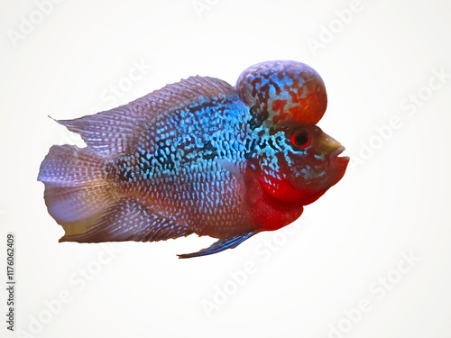 Beautiful louhan exotic pet fish in aquarium, flowerhorn chiclid fish, crossbreed animal photo