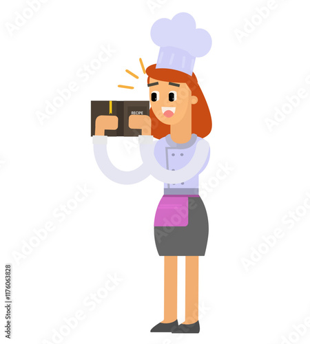 Cartoon vector of female chef holding tablet