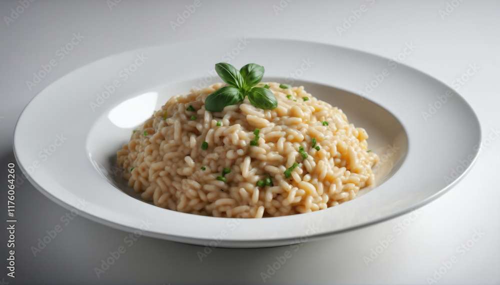 Creamy risotto plated elegantly with fresh herbs showcasing culinary finesse and attention to detail Creamy risotto plated elegantly with fresh herbs showcasing culinary finesse and attention to detail