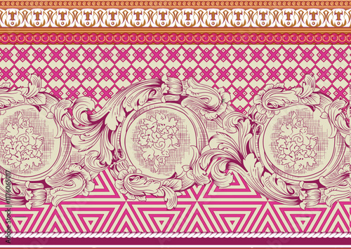 A fusion of Art elegance with geometric floral patterns, creating an upscale design for wallpaper and sophisticated gift wrap.