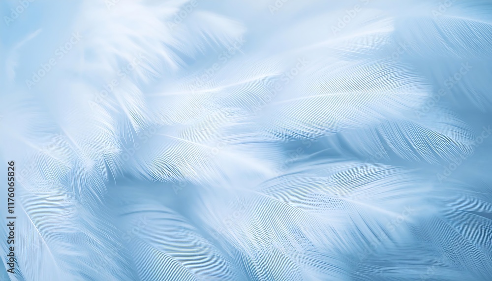 A close-up, abstract view of many overlapping white feathers with a soft blue hue. A close-up, abstract view of many overlapping white feathers with a soft blue hue.