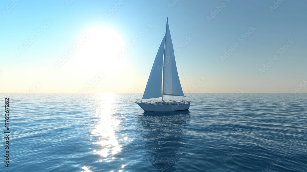 Obraz premium A classic sailboat with crisp white sails in the middle of a pristine sea.
