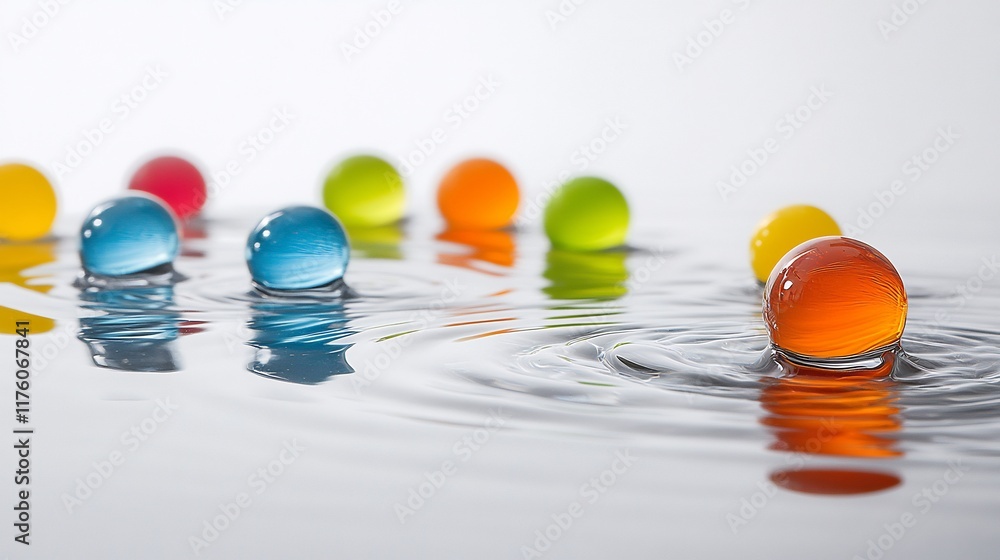 Colorful Spheres Floating on Water: A Vibrant Still Life Photography Colorful Spheres Floating on Water: A Vibrant Still Life Photography