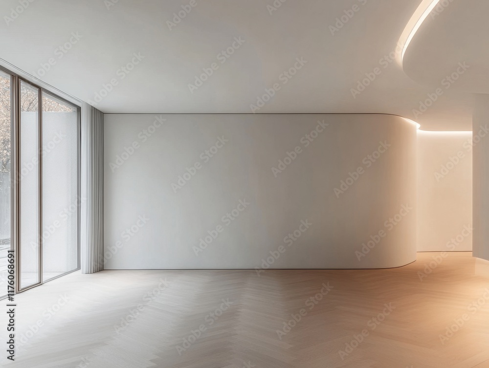 Fototapeta premium A large empty room with a white wall and a white floor