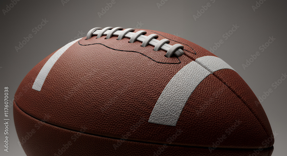 Close-up of American Football, Brown Leather Texture, Game Day, Sport Equipment Close-up of American Football, Brown Leather Texture, Game Day, Sport Equipment