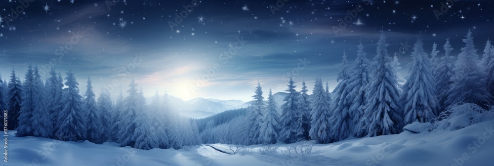 A mesmerizing winter landscape with snow-covered trees and a starlit sky, set in a serene environment evoking a sense of tranquility and wonder. A mesmerizing winter landscape with snow-covered trees and a starlit sky, set in a serene environment evoking a sense of tranquility and wonder.
