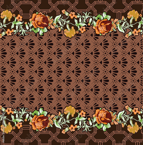 A free-flowing botanical Border intersected with linear geometric accents for an organic-modern wallpaper and stylish wrapping paper.