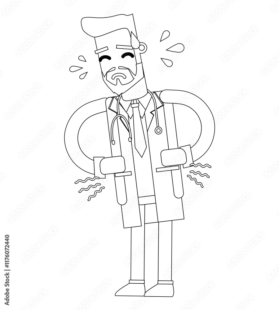 Black and white line vector illustration, male doctor, cute cartoon illustration Black and white line vector illustration, male doctor, cute cartoon illustration