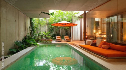 Wallpaper Mural A pool with built-in seating and an umbrella for shade. Torontodigital.ca