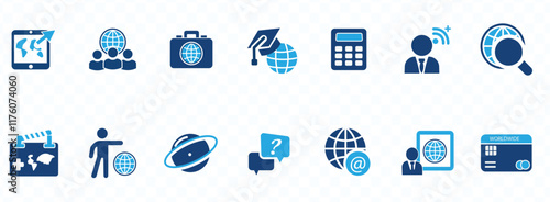 Worldwide icon set. Containing world, international, global, earth, network, sphere and globe. Solid vector icons collection.