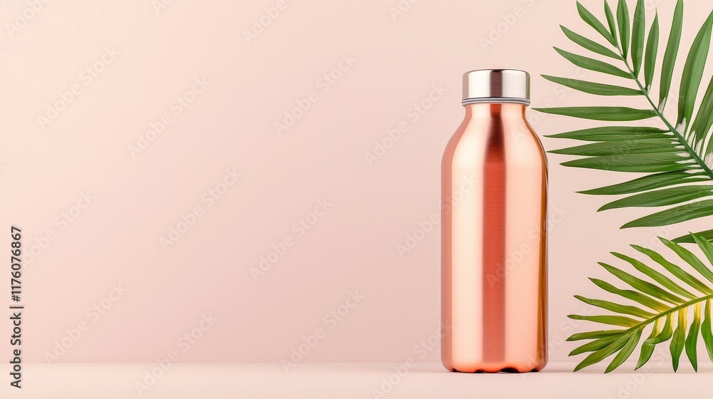 Sleek reusable water bottle on a nature-inspired background, earthy colors, clean text overlay area for eco-friendly campaign, minimal and modern design Sleek reusable water bottle on a nature-inspired background, earthy colors, clean text overlay area for eco-friendly campaign, minimal and modern design