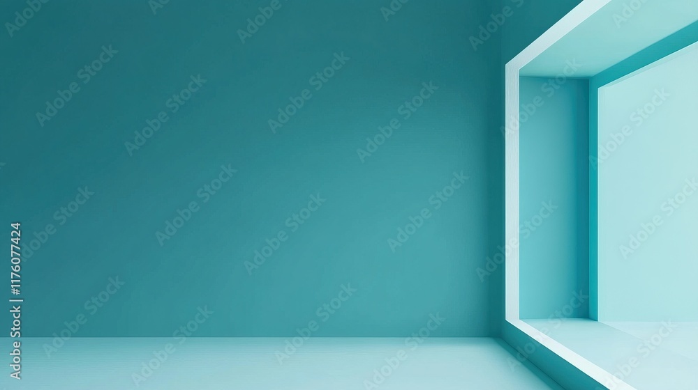 Fototapeta premium Empty teal room with white window frame.