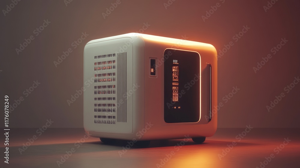 Obraz premium A futuristic concept of a compact generator with sleek design and digital controls.