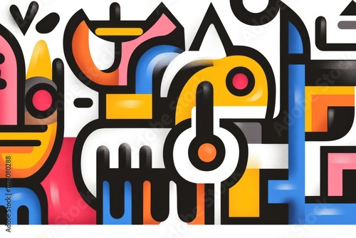 A clean illustration of a Guna mola pattern, simplified with bold lines and bright colors photo