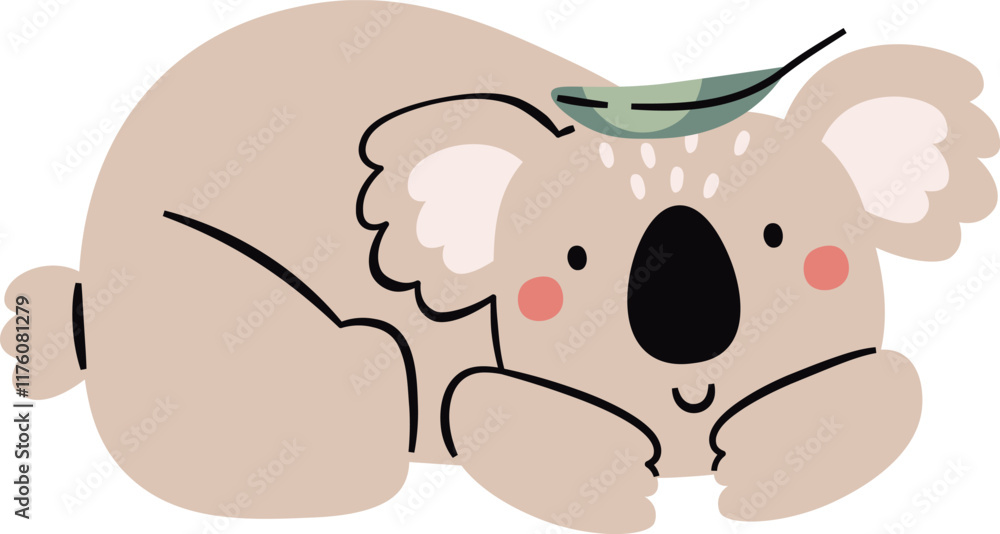Childish Lying Koala With Leaf Childish Lying Koala With Leaf