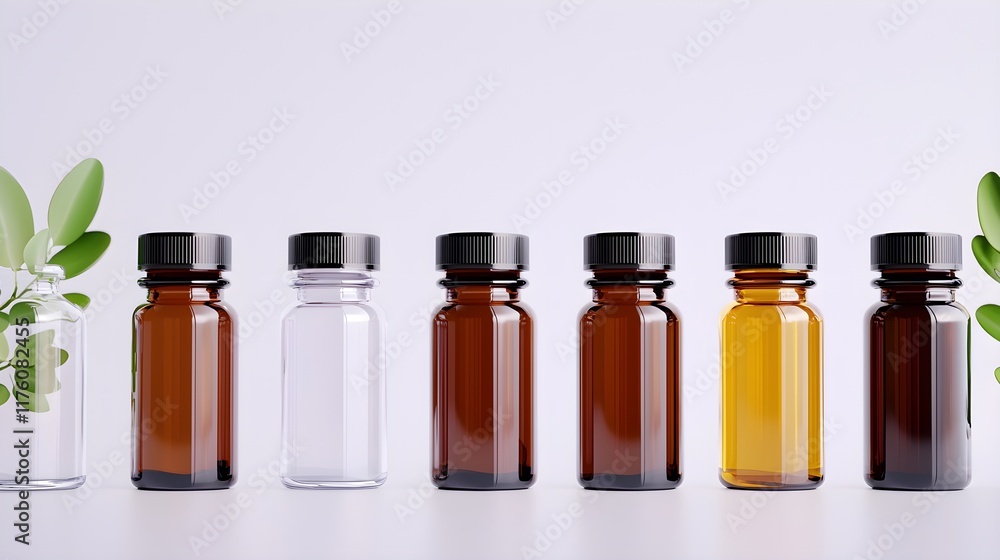 Assorted vitamin bottles on clean background, minimalist health design Assorted vitamin bottles on clean background, minimalist health design