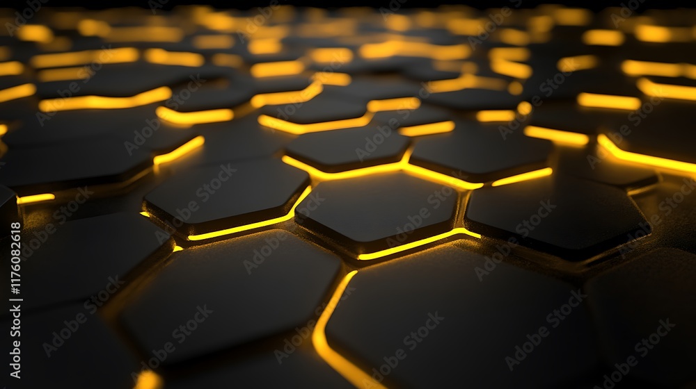 Obraz premium Illuminated Hexagonal Grid Dark Abstract Background
