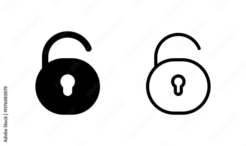 Unlock icon logo design. Unlock sign and symbol. unlocked padlock icon Unlock icon logo design. Unlock sign and symbol. unlocked padlock icon