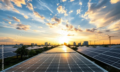 Wallpaper Mural Smart energy stock solutions urban solar power development under sunset sky innovative solar panel innovation power electricity energy technology panel renewable Torontodigital.ca