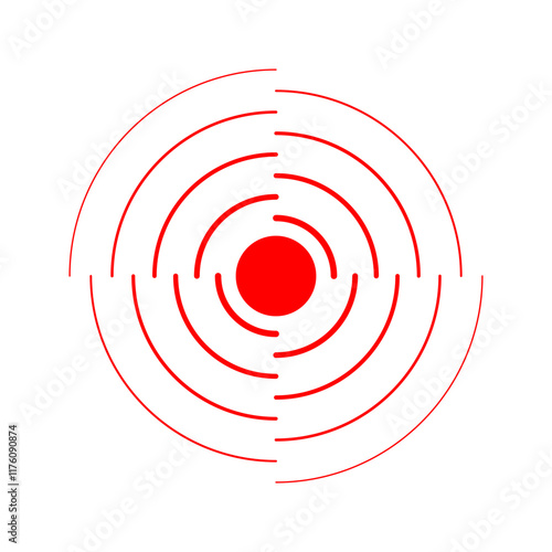 Pain localization icon. Ache, sore or inflammation symbol. Pulse, vibration or radiation sign. Shockwave, radar signal or sound wave pictogram isolated on white background. Vector flat illustration.