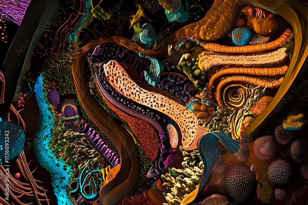 Fototapeta premium Surreal Wallpaper and Background of Microbiota in the Human Gut