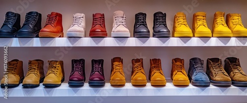 Wallpaper Mural Variety of Colorful Boots Displayed on a Shelf Torontodigital.ca
