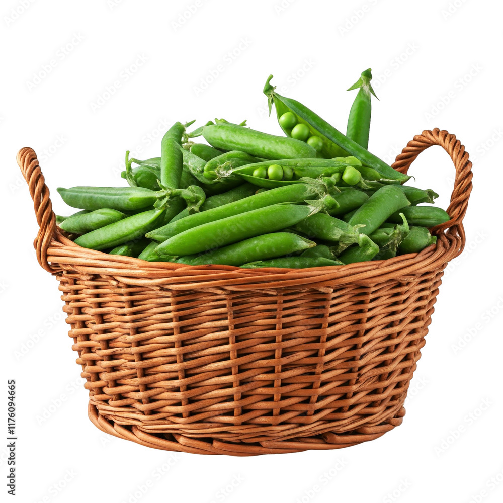 Pea pods in a wicker basket isolated on transparent background Pea pods in a wicker basket isolated on transparent background