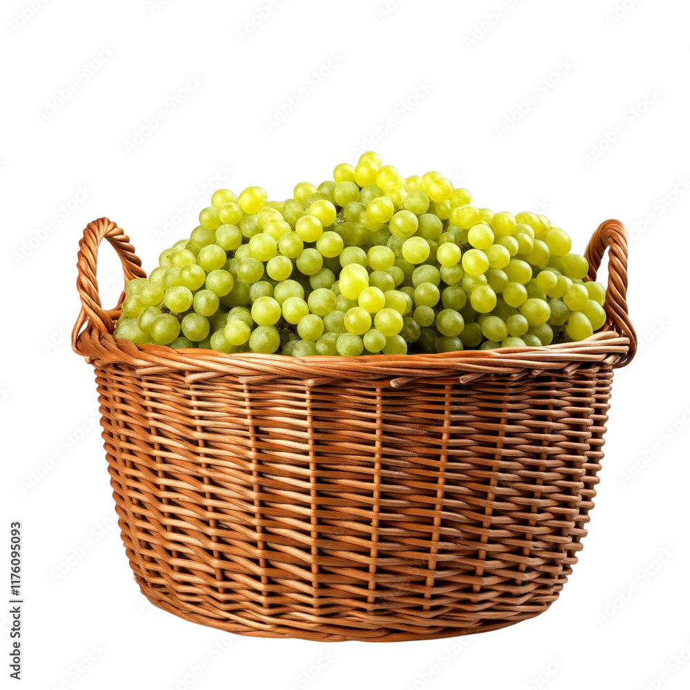 Ripe grapes in a wicker basket isolated on transparent background Ripe grapes in a wicker basket isolated on transparent background