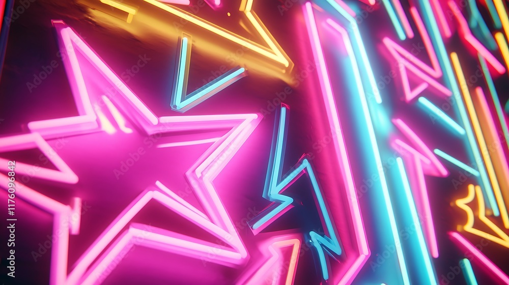 Vibrant Neon Lights Form Geometric Star Shapes Vibrant Neon Lights Form Geometric Star Shapes