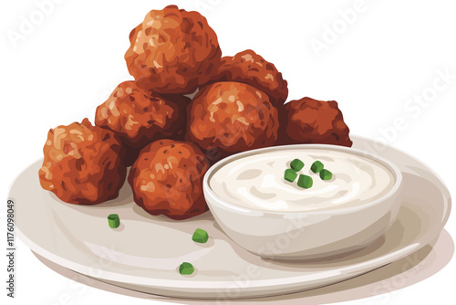 Cajun-Spiced Andouille Bites with Ranch Dip isolated illustration