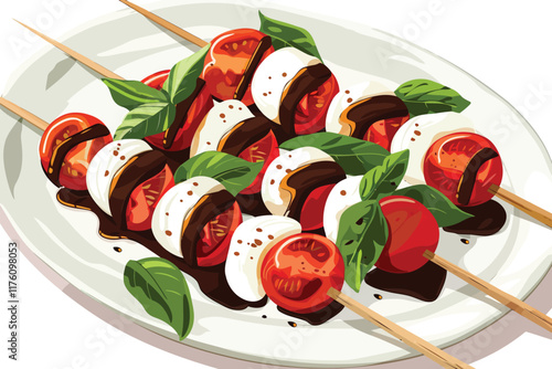 Caprese Skewers with Balsamic Glaze isolated illustration