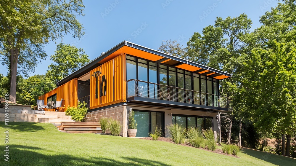 Stunning Orange Container Home nestled in Lush Greenery Stunning Orange Container Home nestled in Lush Greenery