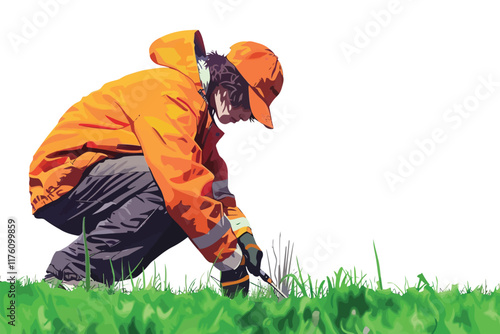 woman working in garden isolated illustration