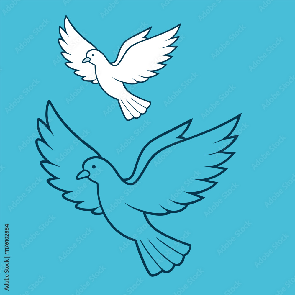 Obraz premiumA peaceful flying dove coloring page featuring graceful wings outstretched, symbolizing freedom and harmony. Perfect for kids and adults to add creative colors!