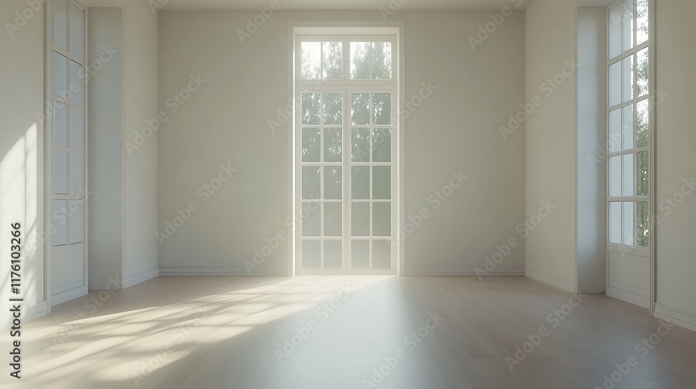 Obraz premium Sunlit empty room interior space modern design tranquil atmosphere